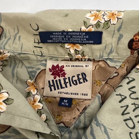 VTG Hilfiger Hawaiian Islands Shirt Multicolor Short Sleeve Aloha Camp Medium - Picture 4 of 11